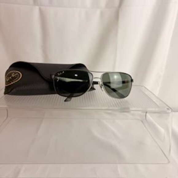 Ray-Ban RB8313 Aviator Sunglasses Polarized | Black Silver Frame Green Lenses - Picture 4 of 10
